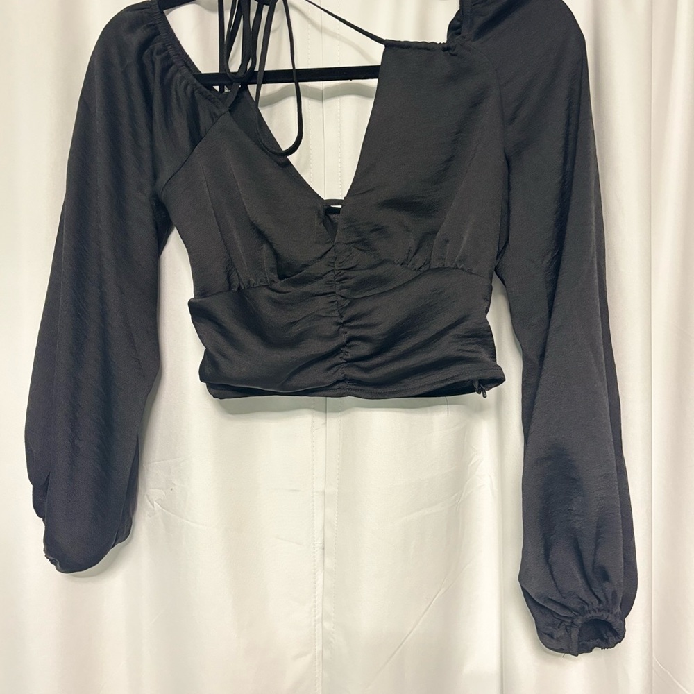Topshop Black Ruched Blouse
